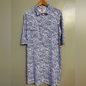 Persifor Womens Stretch Dress Athletic Style Blue White Pattern Size L